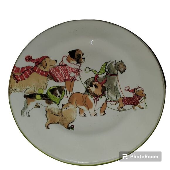 Pier 1 Imports Park Avenue Puppies Handpainted Ironstone Holiday Serving Plate - Picture 1 of 11